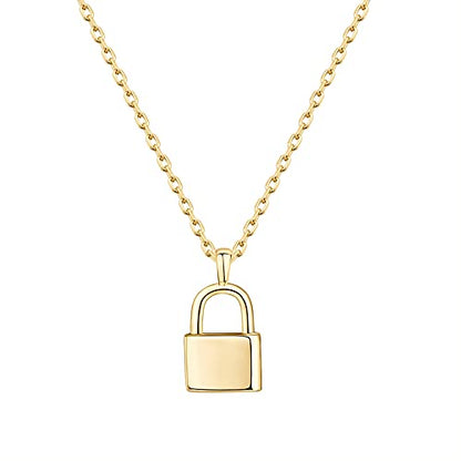 PAVOI 14K Gold Plated Dainty Cubic Zirconia Pendant Necklace for Women | Dot, Elephant, Butterfly, Pineapple, Lock, Knot, Palm Tree, Bow, Smiley Pendant | Layering Chain Necklaces - style: Lock