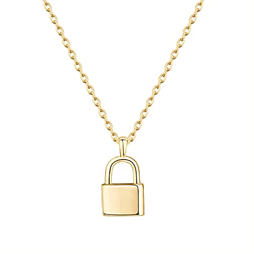 PAVOI 14K Gold Plated Dainty Cubic Zirconia Pendant Necklace for Women | Dot, Elephant, Butterfly, Pineapple, Lock, Knot, Palm Tree, Bow, Smiley Pendant | Layering Chain Necklaces - style: Lock