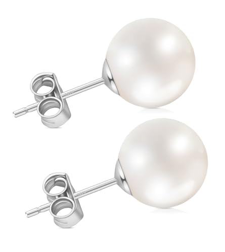 Pearl Earrings for Women, Hypoallergenic 925 Silver Post Studs | Shell Pearl Stud Earrings, Nickel-Free, 18K Yellow-Gold Plated Sterling Silver for Birthday Anniversary Wedding Daily Wear - color: Silver, size: 11mm