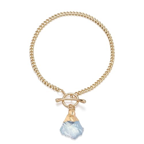 Crystal Bracelet for Women, Dainty 14K Gold Plated Chain Bracelet | Handmade Healing Crystals and Stones Spiritual Jewelry Gifts for Women - style: Aquamarine Bracelet