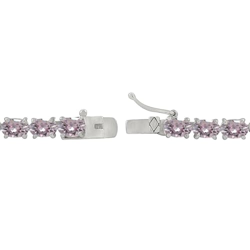Oval Pink 925 Silver Classic Tennis Bracelet Made with European Crystals Trendy Dainty Minimalist Bracelet for Women Simple Fashion Jewelry for Petite Wrist Elegant Ladies Accessory