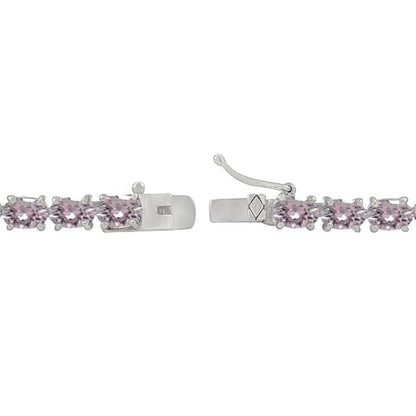 Oval Pink 925 Silver Classic Tennis Bracelet Made with European Crystals Trendy Dainty Minimalist Bracelet for Women Simple Fashion Jewelry for Petite Wrist Elegant Ladies Accessory