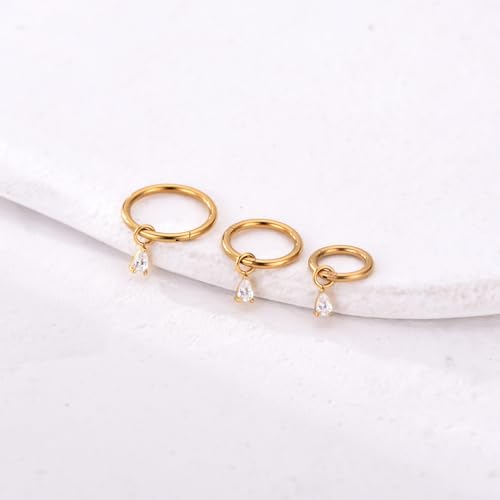 Ourania 16G Gold Stainless Steel Zircon Dangle Huggie Hoop Rook Piercing Helix Hoop Earring Tragus Hoop Cartilage Piercing for Women - color: Triangle Gold 2PCS, size: 1.2*6mm 2pcs