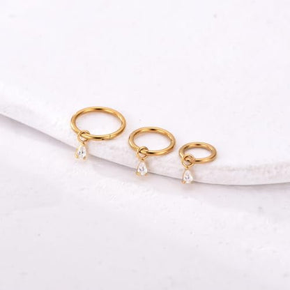 Ourania 16G Gold Stainless Steel Zircon Dangle Huggie Hoop Rook Piercing Helix Hoop Earring Tragus Hoop Cartilage Piercing for Women - color: Triangle Gold 2PCS, size: 1.2*6mm 2pcs