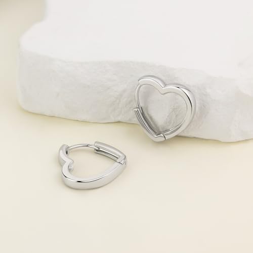 Me&Hz Gold Huggie Earrings Small Huggie Hoop Earrings for Women 14K Gold Plated Hypoallergenic Cubic Zirconia Huggies Mini Silver Hoop Earring for Women - color: Heart, Silver