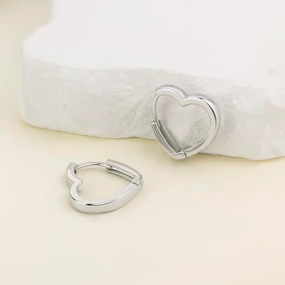 Me&Hz Gold Huggie Earrings Small Huggie Hoop Earrings for Women 14K Gold Plated Hypoallergenic Cubic Zirconia Huggies Mini Silver Hoop Earring for Women - color: Heart, Silver