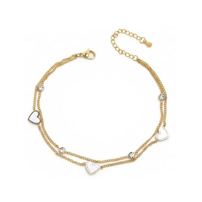 Dainty Gold Shell Pearl Charm Ankle Bracelet for Women Trendy non-Tarnish Adjustable Anklet Summer Beach Fashion Jewelry Gift - color: Heart Rhinestone