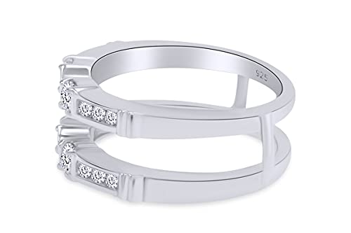 AFFY Three Stone Ring Guard Enhancer With 1ctw White Cubic Zirconia | 14K White Gold Over Sterling Silver