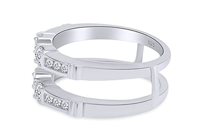 AFFY Three Stone Ring Guard Enhancer With 1ctw White Cubic Zirconia | 14K White Gold Over Sterling Silver