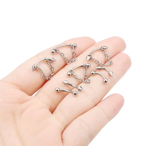 Vertical Labret Lip Jewelry Chain Eyebrow Piercing Jewelry Surgical Steel Curved Barbell Tiny Eyebrow Ring Ear Rook Navel Small Belly Button Ring for Women Men 16g 6mm/8mm/10mm/12mm
