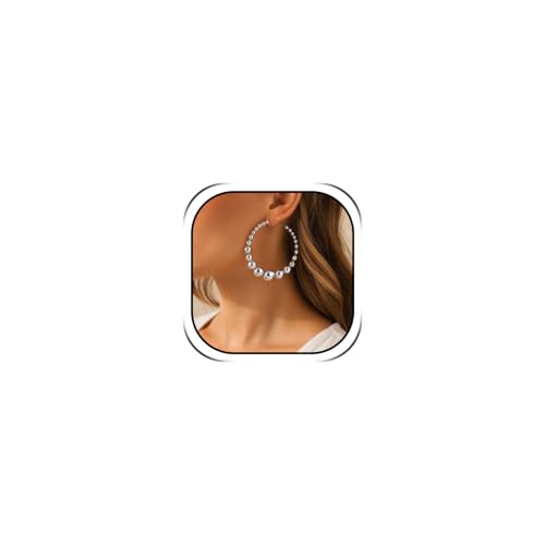 Big Chunky Gold Hoop Earrings for Women Beaded Large Statement Earrings Lightweight Fashion Jewelry Daily Wear Party Gift - color: B:Silver Hoop Earrings