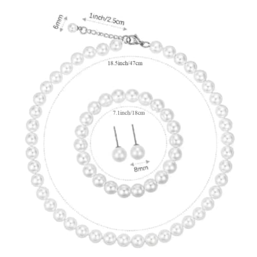 White Faux Pearl Jewelry Set for Women & Girls, Necklace Bracelet Earrings | Hand Knotted Craftsmanship, Glass Material, Daily Elegant Outfit, Gift - style: 18.5inch