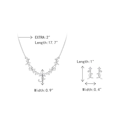 Crysdue Flower Leaf Wedding Jewelry Set for Bridal Bridemaid, Cubic Zirconia Teardrop Elegant Silver/14K/Rose Gold Plated Vine Necklace Dangle Earrings for Prom Party - style: A_Silver Tone