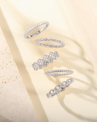 Gold Silver Stackable Rings for Women Non Tarnish Cubic Zirconia Band Ring | 14K Gold Plated,Stacking Chunky Eternity Rings,Dainty Engagement Promise Thumb Rings,Wedding Ring Set,Jewelry Size 6 7 8 9 10 - color: Silver 1