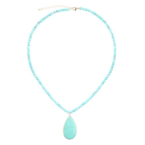 BaubleStar Teardrop Natural Crystal Healing Stone Pendant Necklace | Birthstone Quartz Necklace for Women, Multi-Color Available - color: Turquoise/Beaded Chain