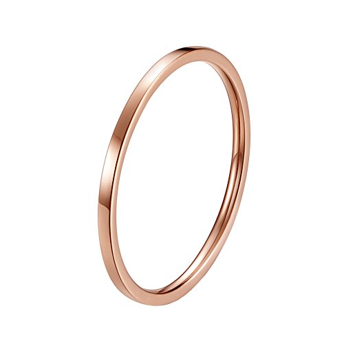 Women's Stainless Steel 1MM Thin Plain Midi Stacking Ring Band Comfort Fit, Size 3 to 10 - color: 1mm Flat - Rose G