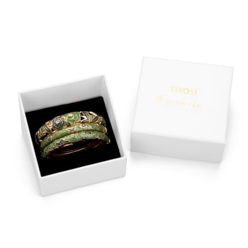 UJOY Womens Multi-Colors Cloisonne Bracelet Plated Flower Hollowed Enameled Hinged Cuff Bangles Jewelry Gift 88A10 - color: Green-3 Pcs-A10