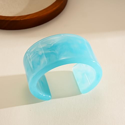 Colorful Acrylic Resin Open Bracelet Geometric Simple Transparent Tortoiseshell Acetate Plate Cuff Bangle Lightweight Chunky Thick Thin Wide Face Plastic Bracelet for Women Jewelry - color: A blue