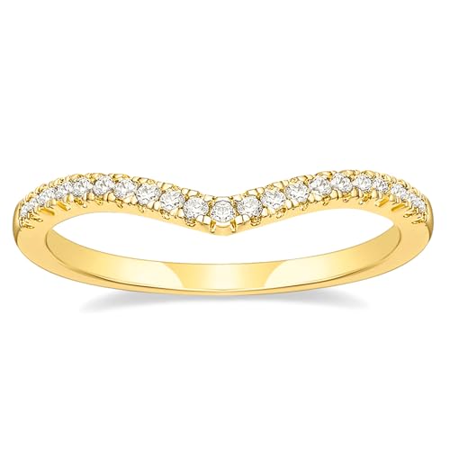 TIGRADE Cubic Zirconia Eternity Band V Shape CZ Stacking Engagement Ring for Women Size 3-12.5 - color: Gold