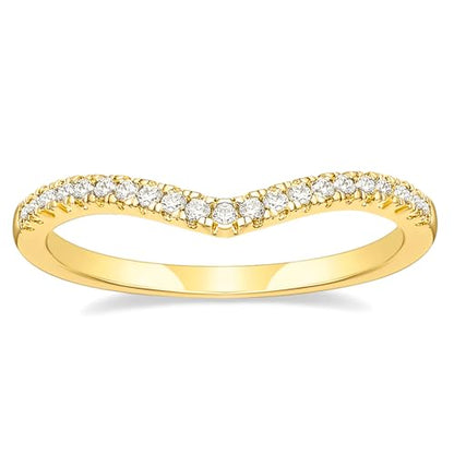 TIGRADE Cubic Zirconia Eternity Band V Shape CZ Stacking Engagement Ring for Women Size 3-12.5 - color: Gold