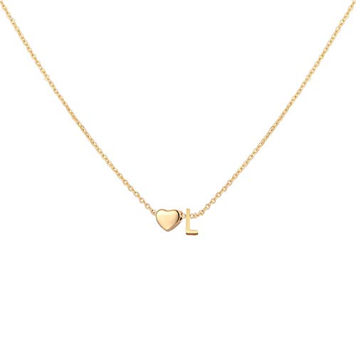 Glimmerst Initial Heart Necklace 18K Gold Plated Stainless Steel Tiny Heart Letter Necklace Personalized Monogram Name Necklace for Women - style: L