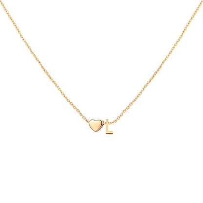 Glimmerst Initial Heart Necklace 18K Gold Plated Stainless Steel Tiny Heart Letter Necklace Personalized Monogram Name Necklace for Women - style: L