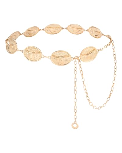 WELROG Metal Waist Chain Belt for Women - Pearls Gold Silver Chain Belts for Dresses Jeans - color: Cowboy hat (gold)