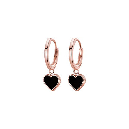 SLUYNZ Solid 925 Sterling Silver Black Heart Hoop Earrings for Women Teens Love Heart Hoop Earrings Huggie - color: C-Rose Gold Plated