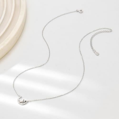 925 Sterling Silver Crescent Moon Necklace for Women | Crescent Choker Necklace 14K Gold Plated Dainty Half Moon Pendant Necklace for Mother Daughter Wedding Jewelry Gift - color: Silver-2