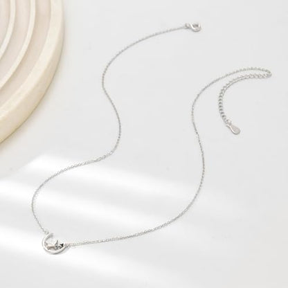 925 Sterling Silver Crescent Moon Necklace for Women | Crescent Choker Necklace 14K Gold Plated Dainty Half Moon Pendant Necklace for Mother Daughter Wedding Jewelry Gift - color: Silver-2