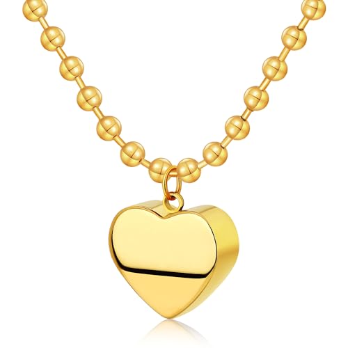 Chunky Gold Necklace for Women, 18K Waterproof Heart Necklace Statement Necklace Gold Charm Necklace Chunky Jewelry Paperclip Chain Choker Gift for Women - style: Gold Plated 3D Heart