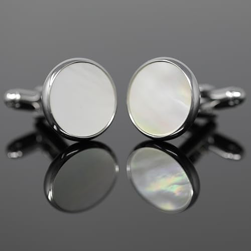 Mother Of Pearl Cufflinks With Box Men Classic White Stone Cuff Links Wedding Groom Gift - style: Round B