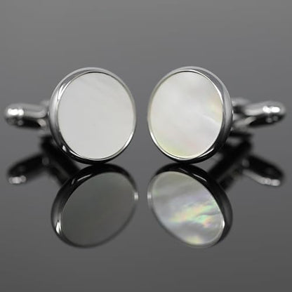 Mother Of Pearl Cufflinks With Box Men Classic White Stone Cuff Links Wedding Groom Gift - style: Round B