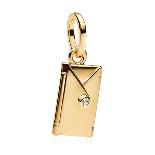 14K Gold Plated Silver Charms for Pandora, Women Heart Family Love Pet Animal Bead Dangle for Bracelets Necklace Jewelry Gift - color: B-Gold-envelope pendant