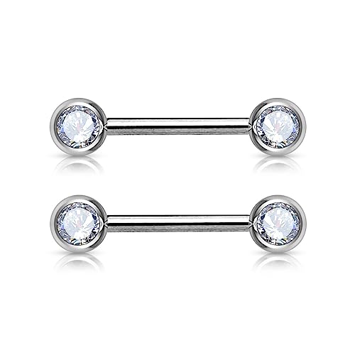 Forbidden Body Jewelry 14g Nipple Ring Barbells Set of 2, Pair of CZ 16mm (5/8 Inch) Barbells with 6mm Balls - color: Clear