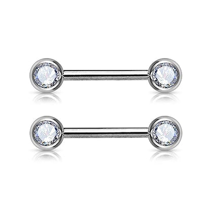 Forbidden Body Jewelry 14g Nipple Ring Barbells Set of 2, Pair of CZ 16mm (5/8 Inch) Barbells with 6mm Balls - color: Clear