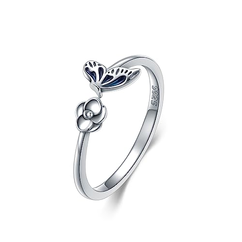 Dragonfly Toe Ring for Women 925 Sterling Silver Dragonfly/Butterfly/Cat/Paw Toe Rings Adjustable Open Ring for Women Christmas Jewelry Gift - color: Butterfly