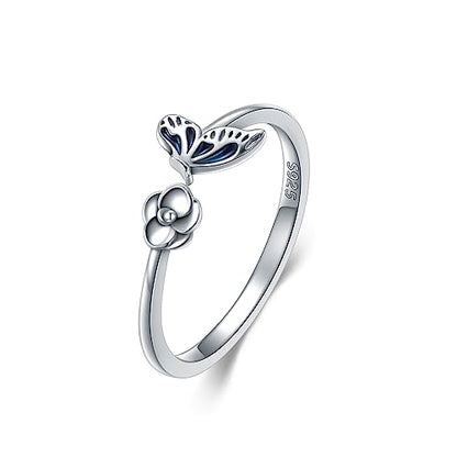 Dragonfly Toe Ring for Women 925 Sterling Silver Dragonfly/Butterfly/Cat/Paw Toe Rings Adjustable Open Ring for Women Christmas Jewelry Gift - color: Butterfly