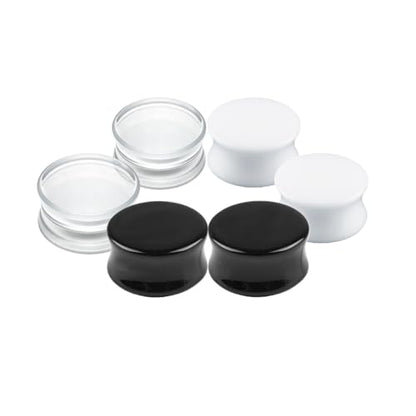 6Pcs Acrylic Gauges for Ear 0G-28mm Clear Black White Ear Plugs Double Flare Tunnels Ear Expander Body Piercing Jewelry for Women Men - size: 12mm(1/2")