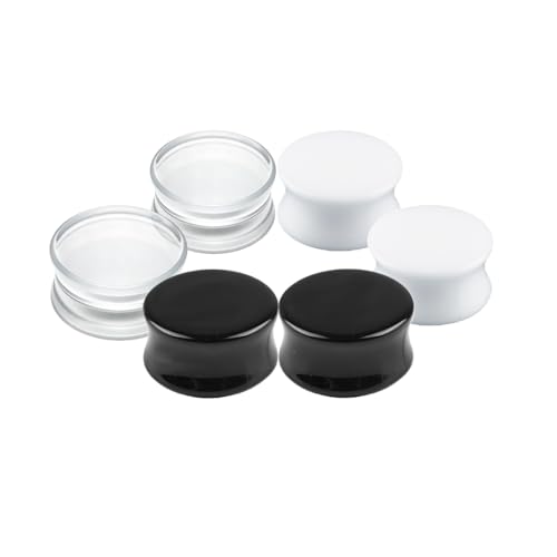6Pcs Acrylic Gauges for Ear 0G-28mm Clear Black White Ear Plugs Double Flare Tunnels Ear Expander Body Piercing Jewelry for Women Men - size: 25mm(1")