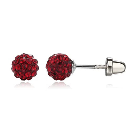 Cherished Moments .925 Sterling Silver Simulated Birthstone Pave Ball Screw-Back Earrings for Little Girls and Kids - color: 01-January