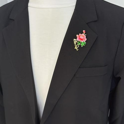 Peony Flower Brooch Pins for Women Gold-Tone Elegant Crystal Green Pink Enamel Floral Lapel Pins for Clothes Hat Dress Accessories Wedding Party Prom Fashion Jewelry