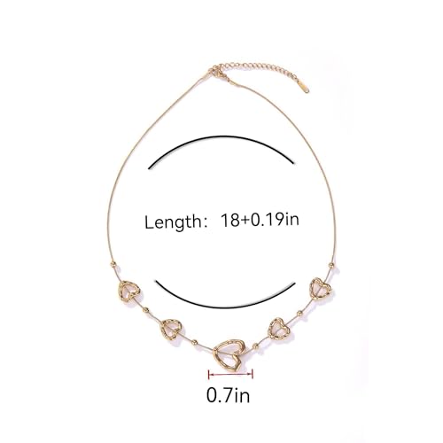 18K Gold Plated Open Heart Layered Necklace for Women, Dainty Multi Heart Pendant Y-Necklace, Minimalist Boho Jewelry