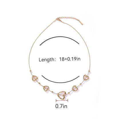 18K Gold Plated Open Heart Layered Necklace for Women, Dainty Multi Heart Pendant Y-Necklace, Minimalist Boho Jewelry