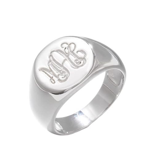 925 Sterling Silver Personalized Initial Signet Chevalier Ring Custom with Any Letters Engraved Monogram Mens Pinky Ring - color: Silver