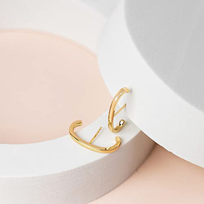 PAVOI 14K Gold Plated 925 Sterling Silver Post Minimalist Suspender Ear Cuff Earrings for Women | Wrap Earlobe Studs - style: Plain