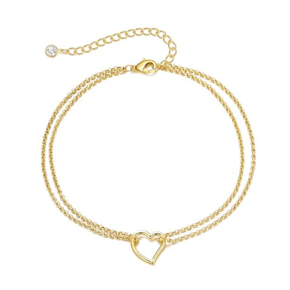 NIXMAX Gold Anklets for Women, Waterproof Chain Trendy Ankle Bracelets | Non Tarnish, Adjustable Fit, 14K Gold Plated, Dainty Layered Looks, Summer Beach Vacation Body Jewelry, Gifts for Women - color: Gold-Heart