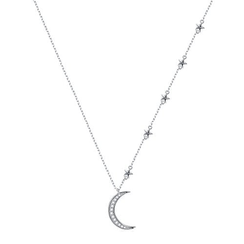 Ladytree 925 Sterling Silver Jewelry Crescent Moon and Star Pendant Necklace - style: Five Stars
