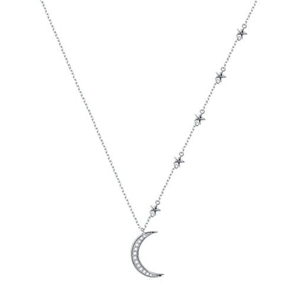 Ladytree 925 Sterling Silver Jewelry Crescent Moon and Star Pendant Necklace - style: Five Stars