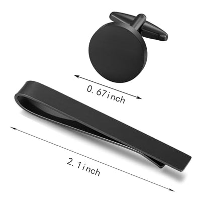 GWD Cufflinks and Tie Clip Set Personalized Cuff Links Business Wedding - style: Black Cufflinks+Tie clip